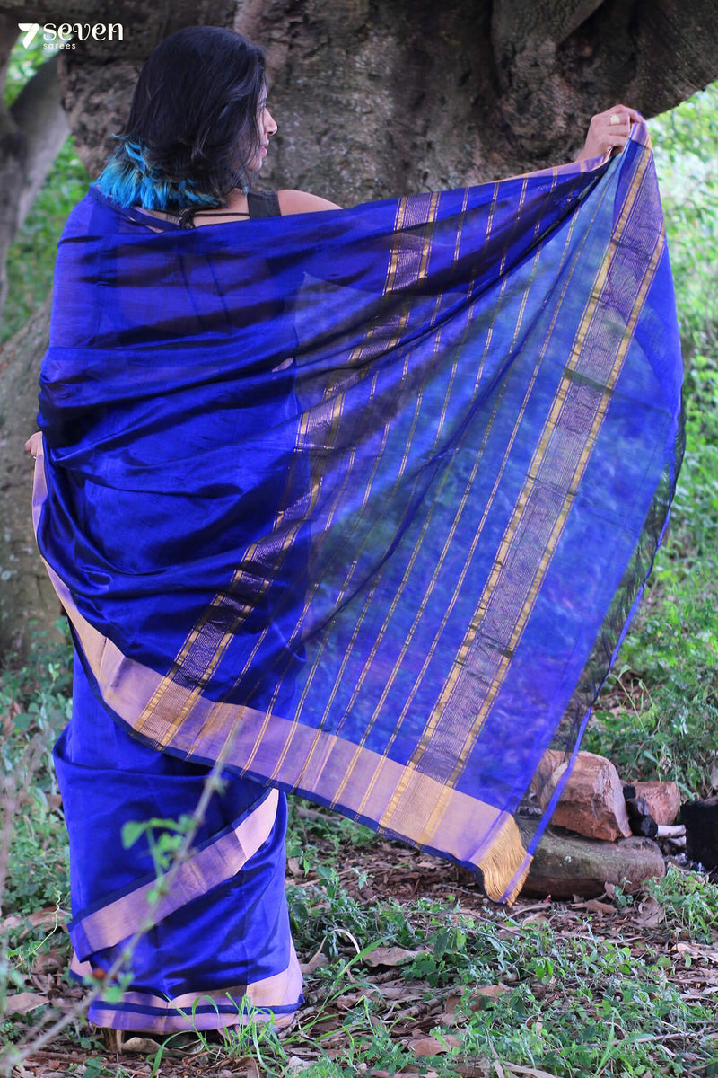 Nilamati Blue Mangalaliri Handloom Pure Silk Cotton saree - Seven Sarees - Saree - Seven Sarees