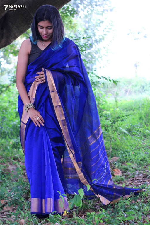 Nilamati Blue Mangalaliri Handloom Pure Silk Cotton saree - Seven Sarees - Saree - Seven Sarees