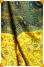 Noor Kutch Yellow Pure Ajrakh Modal Silk Saree - Seven Sarees - Saree - Seven Sarees