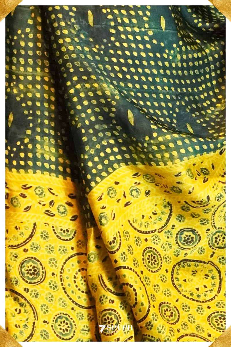 Noor Kutch Yellow Pure Ajrakh Modal Silk Saree - Seven Sarees - Saree - Seven Sarees