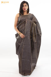 One in a million Chattisgarh Grey Pure Tussar Silk Sequin Saree | Silk Mark Certified - Seven Sarees - Seven Sarees