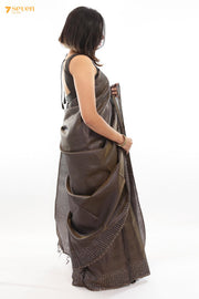 One in a million Chattisgarh Grey Pure Tussar Silk Sequin Saree | Silk Mark Certified - Seven Sarees - Seven Sarees