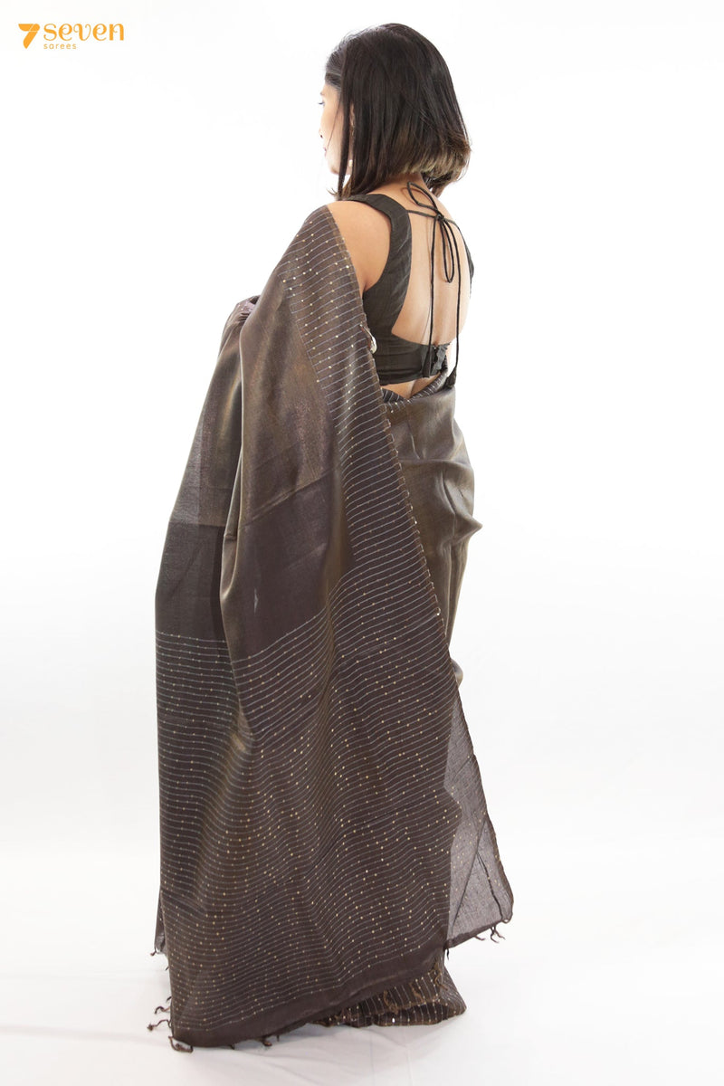 One in a million Chattisgarh Grey Pure Tussar Silk Sequin Saree | Silk Mark Certified - Seven Sarees - Seven Sarees