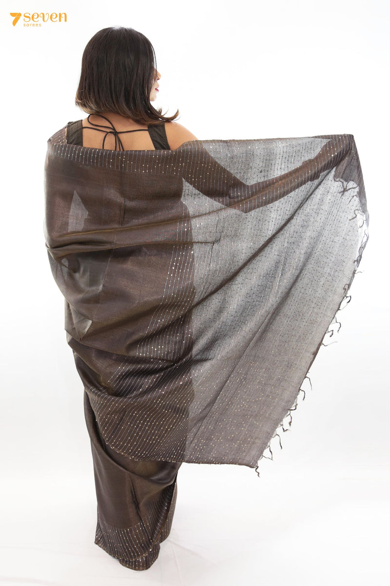 One in a million Chattisgarh Grey Pure Tussar Silk Sequin Saree | Silk Mark Certified - Seven Sarees - Seven Sarees