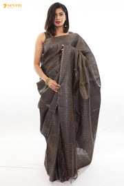 One in a million Chattisgarh Grey Pure Tussar Silk Sequin Saree | Silk Mark Certified - Seven Sarees - Seven Sarees
