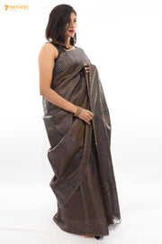 One in a million Chattisgarh Grey Pure Tussar Silk Sequin Saree | Silk Mark Certified - Seven Sarees - Seven Sarees