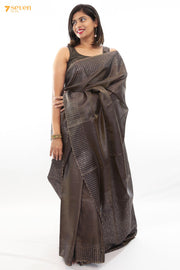 One in a million Chattisgarh Grey Pure Tussar Silk Sequin Saree | Silk Mark Certified - Seven Sarees - Seven Sarees