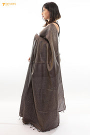 One in a million Chattisgarh Grey Pure Tussar Silk Sequin Saree | Silk Mark Certified - Seven Sarees - Seven Sarees