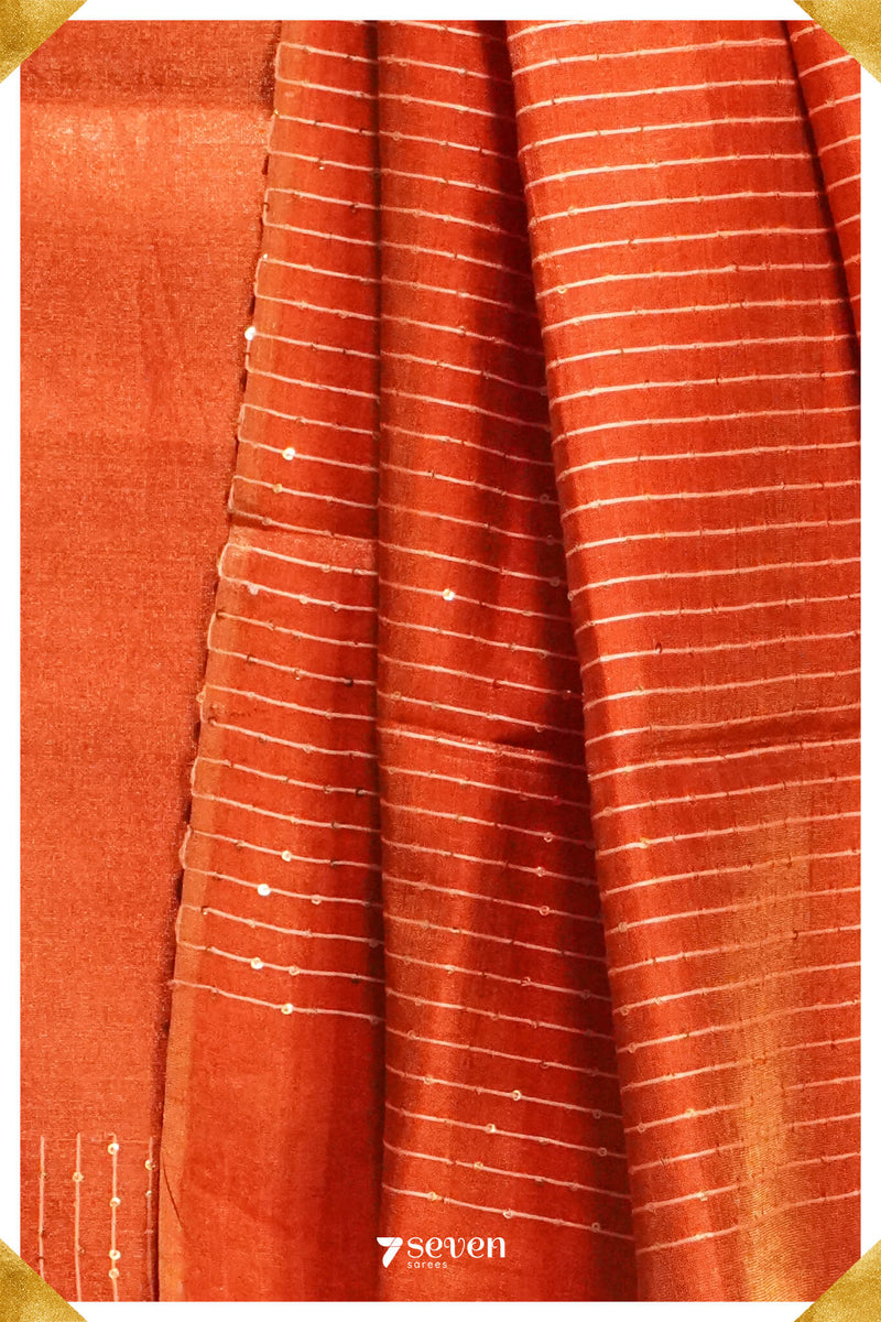 One in a million Chattisgarh Orange Pure Tussar Silk Saree|Silk Mark Certified - Seven Sarees - Seven Sarees