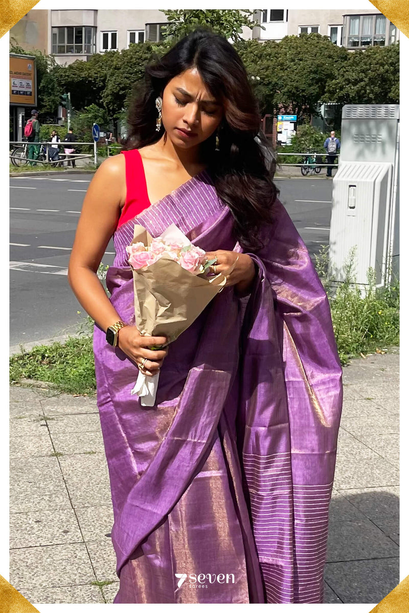 One in a million Chattisgarh Purple Pure Tussar Silk Sequin Saree | Silk Mark Certified - Seven Sarees - Saree - Seven Sarees