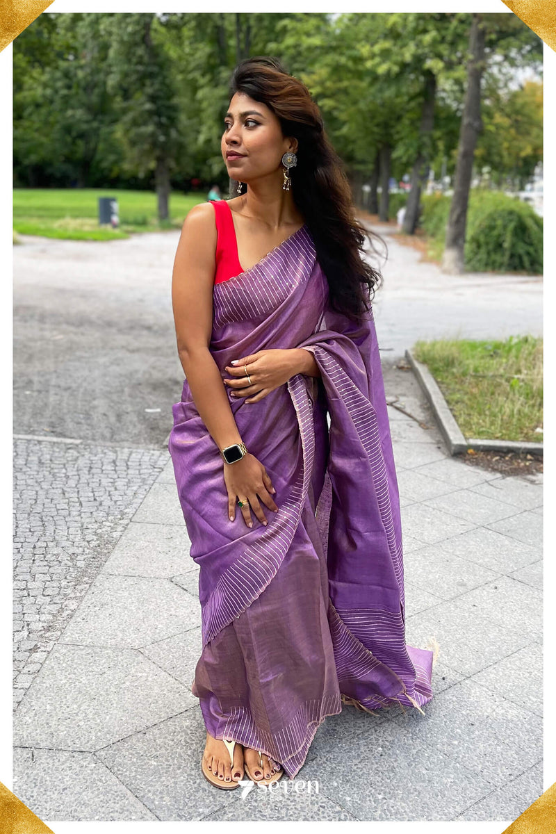 One in a million Chattisgarh Purple Pure Tussar Silk Sequin Saree | Silk Mark Certified - Seven Sarees - Saree - Seven Sarees