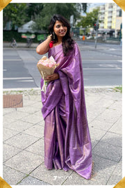 One in a million Chattisgarh Purple Pure Tussar Silk Sequin Saree | Silk Mark Certified - Seven Sarees - Saree - Seven Sarees