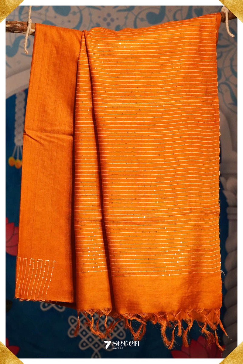 One in a million Chattisgarh Yellow Pure Tussar Silk Saree|Silk Mark Certified - Seven Sarees - Seven Sarees