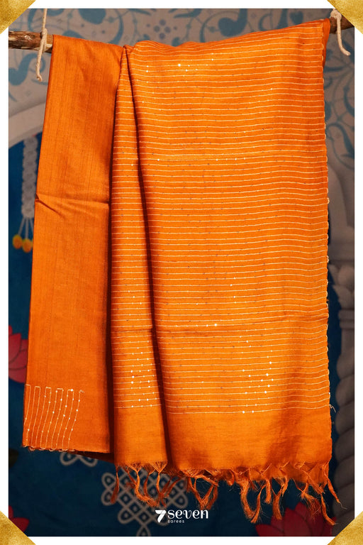 One in a million Chattisgarh Yellow Pure Tussar Silk Saree|Silk Mark Certified - Seven Sarees - Seven Sarees