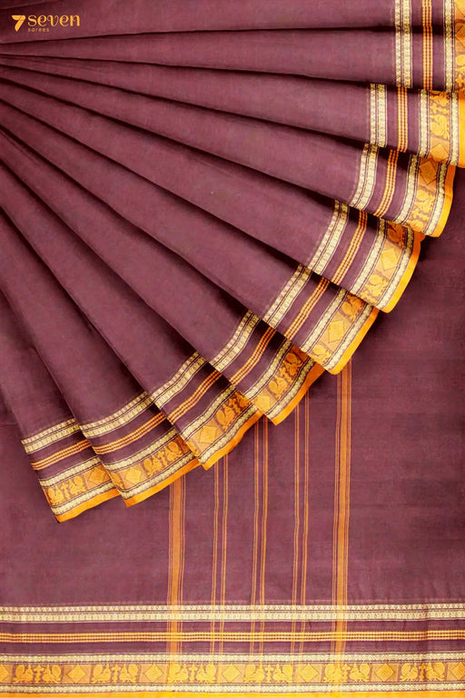 Paaku thattu Madurai Brown Pure Cotton Saree - Seven Sarees - Saree - Seven Sarees