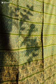 Pattukochi Hand Block Kalamkari 100% Soft Cotton Light Green Saree (Handloom) - Seven Sarees - Saree - Seven Sarees