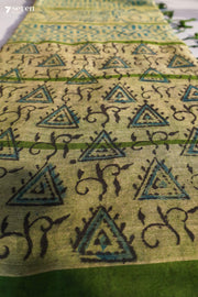 Pattukochi Hand Block Kalamkari 100% Soft Cotton Light Green Saree (Handloom) - Seven Sarees - Saree - Seven Sarees