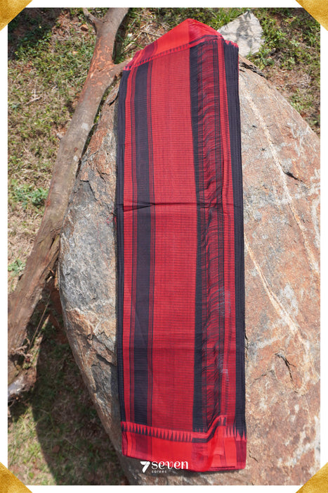 Pavaki Mangalagiri Handloom Black/Red Pure Cotton Saree - Seven Sarees - Saree - Seven Sarees