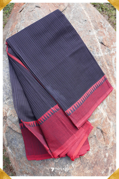 Pavaki Mangalagiri Handloom Black/Red Pure Cotton Saree - Seven Sarees - Saree - Seven Sarees