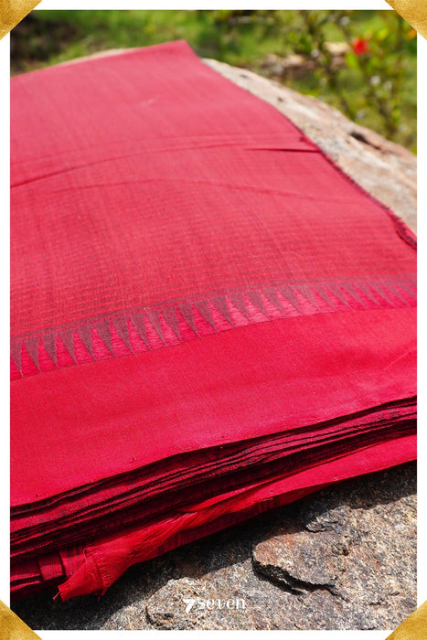 Pavaki Mangalagiri Handloom Black/Red Pure Cotton Saree - Seven Sarees - Saree - Seven Sarees