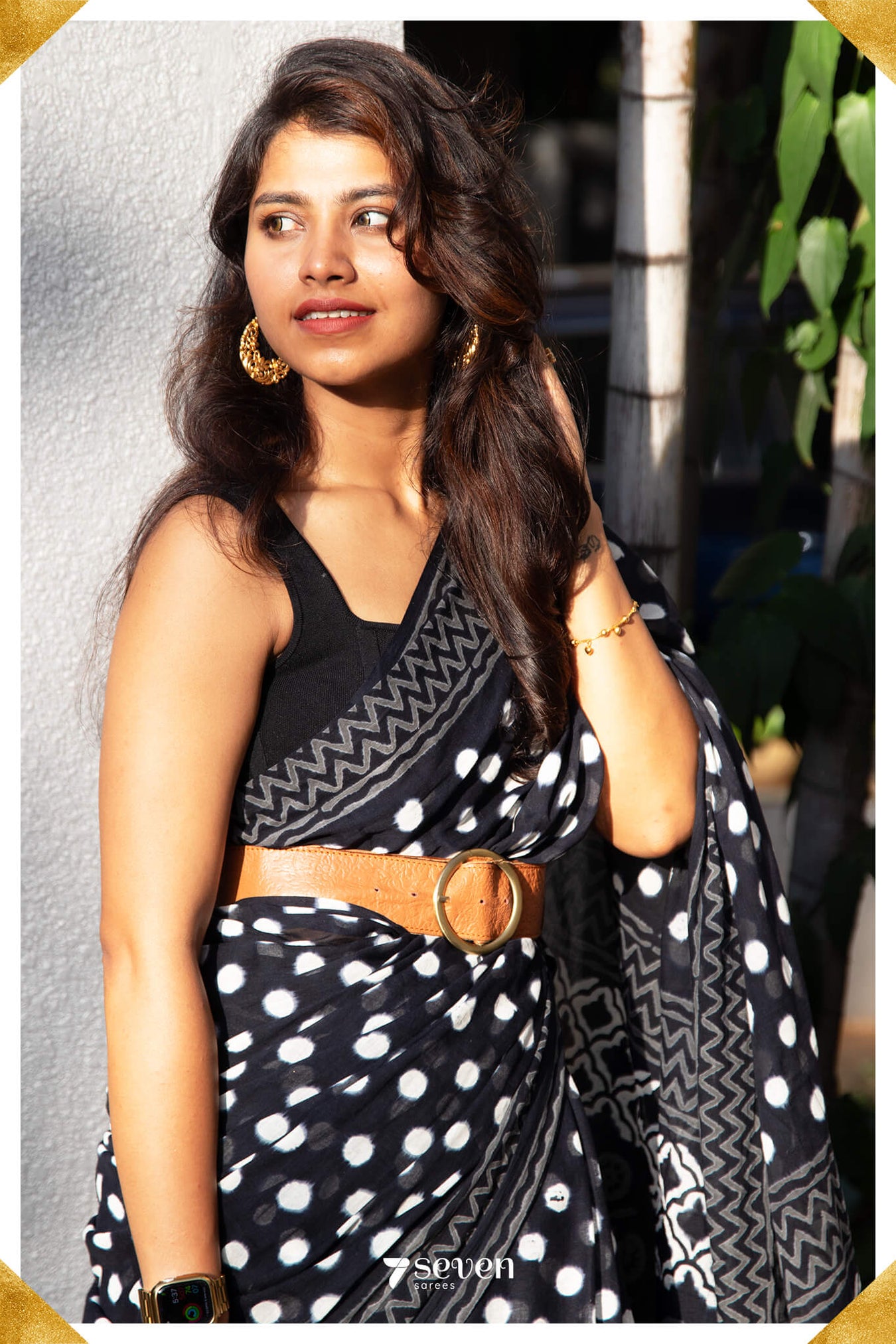 Polka summers Jaipur Black Block Printed Pure Cotton Saree - Seven Sarees - Saree - Seven Sarees