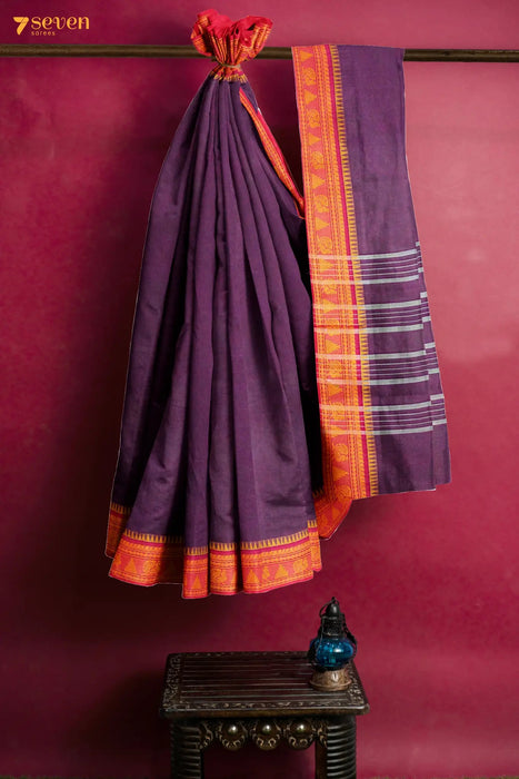 Pongal kolam Madurai Purple Pure Cotton Saree - Seven Sarees - Saree - Seven Sarees