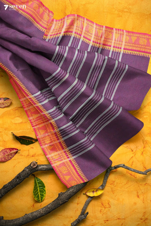 Pongal kolam Madurai Purple Pure Cotton Saree - Seven Sarees - Saree - Seven Sarees