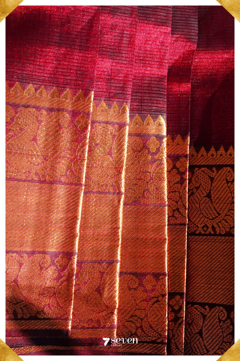 Pooja Mangalagiri Handloom Red/Green Pure Silk-Cotton Saree - Seven Sarees - Saree - Seven Sarees
