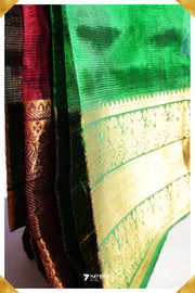 Pooja Mangalagiri Handloom Red/Green Pure Silk-Cotton Saree - Seven Sarees - Saree - Seven Sarees