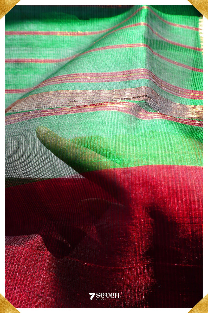 Pooja Mangalagiri Handloom Red/Green Pure Silk-Cotton Saree - Seven Sarees - Saree - Seven Sarees