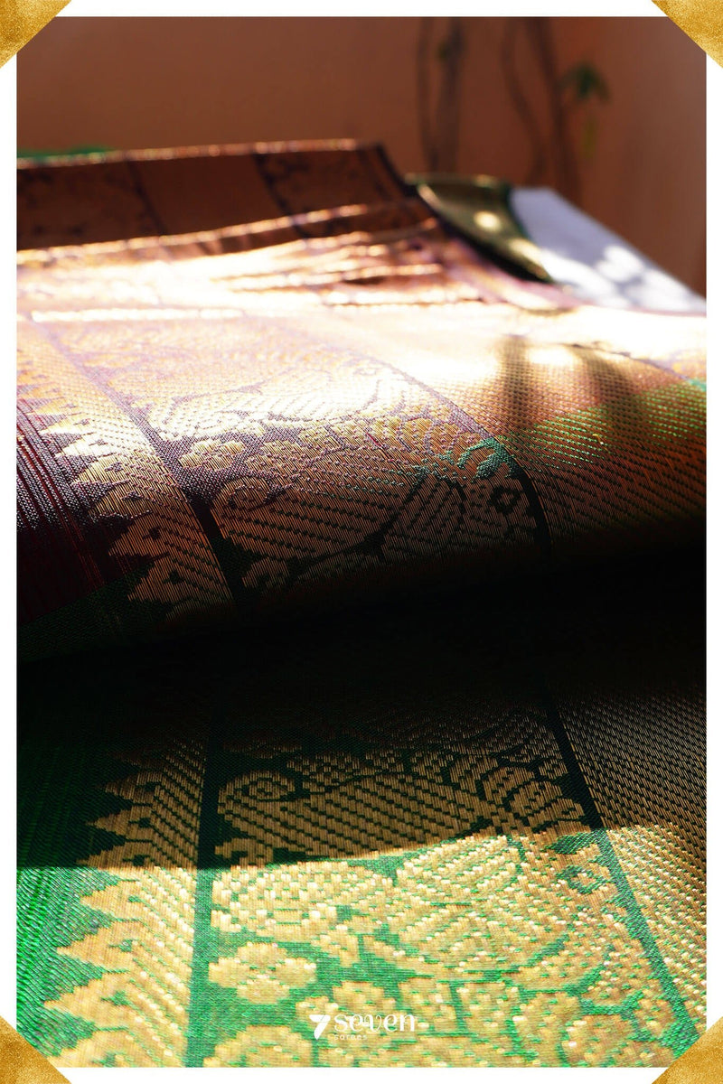 Pooja Mangalagiri Handloom Red/Green Pure Silk-Cotton Saree - Seven Sarees - Saree - Seven Sarees