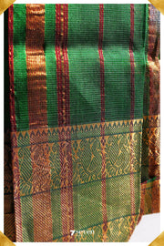 Pooja Mangalagiri Handloom Red/Green Pure Silk-Cotton Saree - Seven Sarees - Saree - Seven Sarees
