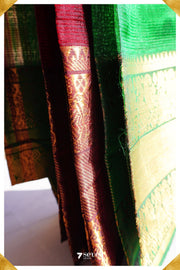 Pooja Mangalagiri Handloom Red/Green Pure Silk-Cotton Saree - Seven Sarees - Saree - Seven Sarees