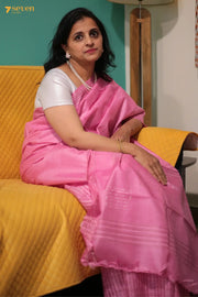 Poppy blush Chattisgarh Pink Pure Tussar Silk Saree | Silk Mark Certified - Seven Sarees - Saree - Seven Sarees