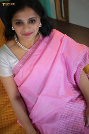Poppy blush Chattisgarh Pink Pure Tussar Silk Saree | Silk Mark Certified - Seven Sarees - Saree - Seven Sarees
