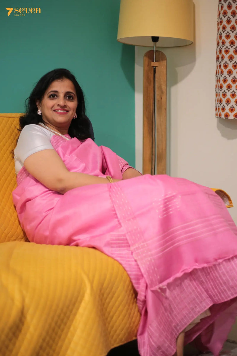 Poppy blush Chattisgarh Pink Pure Tussar Silk Saree | Silk Mark Certified - Seven Sarees - Saree - Seven Sarees