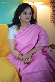 Poppy blush Chattisgarh Pink Pure Tussar Silk Saree | Silk Mark Certified - Seven Sarees - Saree - Seven Sarees