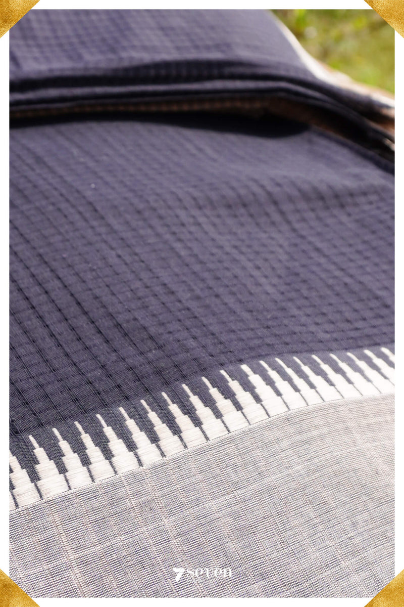 Prajna Mangalagiri Handloom Black/White Pure Cotton Saree - Seven Sarees - Saree - Seven Sarees