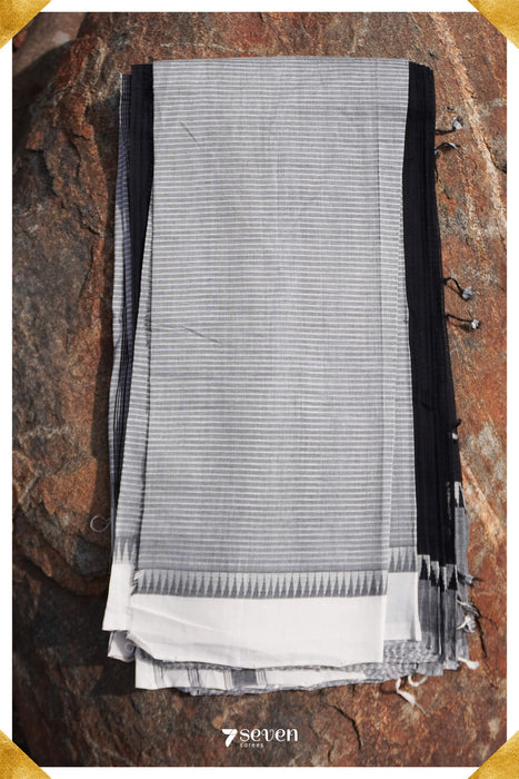 Prajna Mangalagiri Handloom Black/White Pure Cotton Saree - Seven Sarees - Saree - Seven Sarees