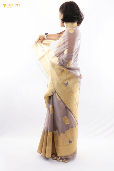 Pretty Poses Benares Grey Organza Festive Saree - Seven Sarees - Seven Sarees