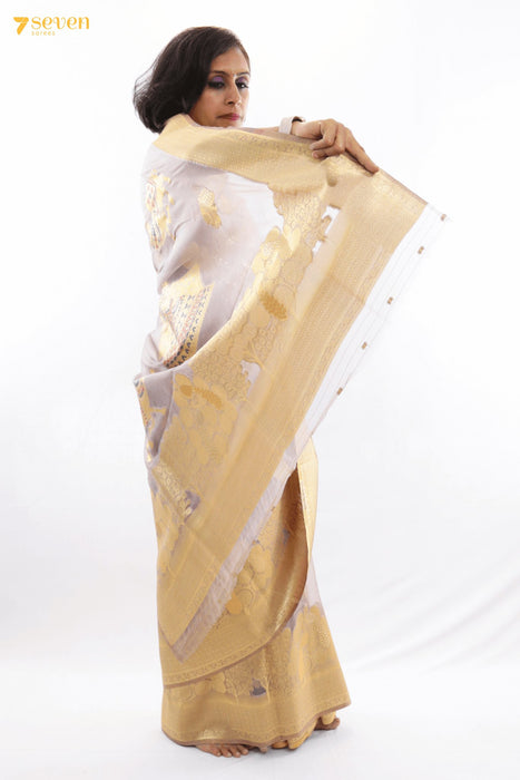 Pretty Poses Benares Grey Organza Festive Saree - Seven Sarees - Seven Sarees