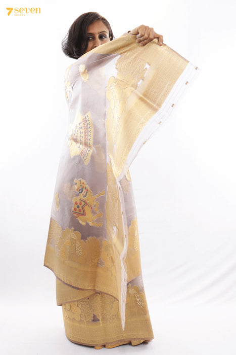 Pretty Poses Benares Grey Organza Festive Saree - Seven Sarees - Seven Sarees