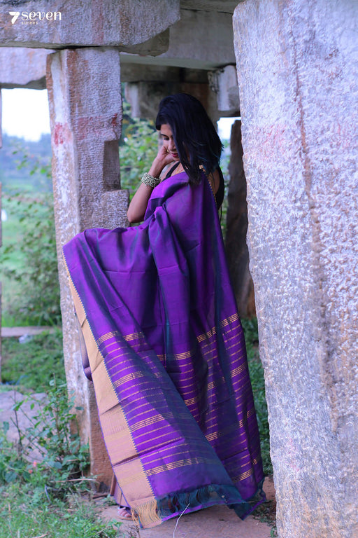 Pushpa Purple Mangalaliri Handloom Pure Silk Cotton saree - Seven Sarees - Saree - Seven Sarees