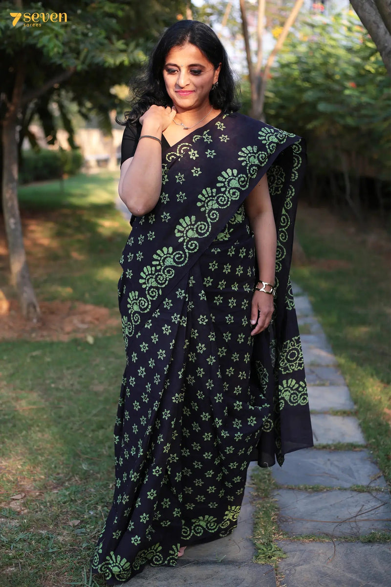Rajam Madurai Black Pure Cotton Sungudi Saree - Seven Sarees - Saree - Seven Sarees