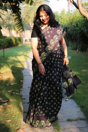Rajam Madurai Black Pure Cotton Sungudi Saree - Seven Sarees - Saree - Seven Sarees