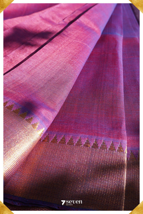 Raji Mangalagiri Handloom Violet/Purple Silk-Cotton Saree - Seven Sarees - Saree - Seven Sarees