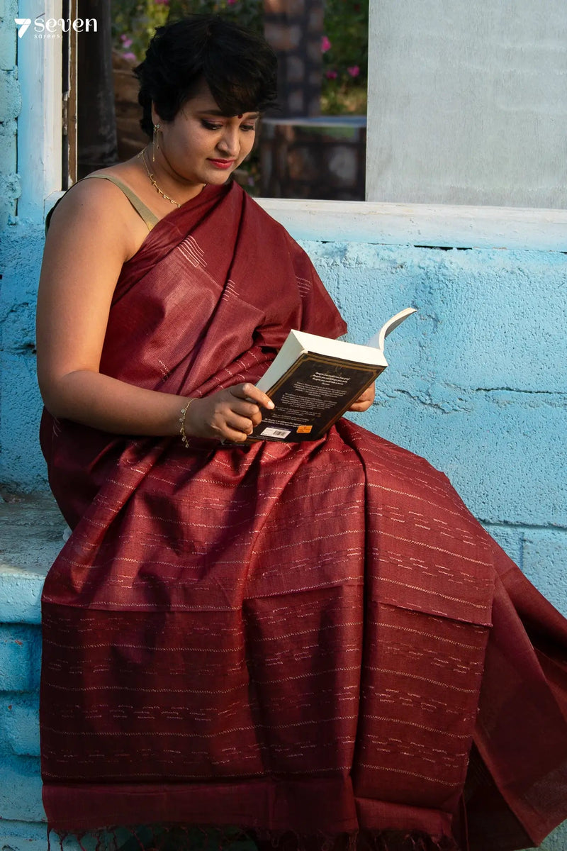 Reader's delight Chattisgarh Brown Pure Tussar Silk Saree | Silk Mark Certified - Seven Sarees - Saree - Seven Sarees