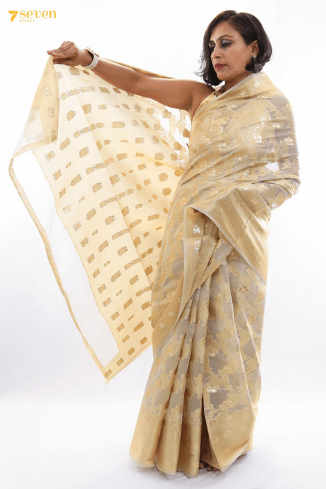 Redefine Beauty Benares Gold Organza Festive Saree - Seven Sarees - Seven Sarees