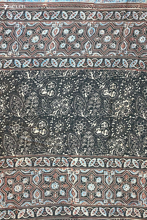 Riwayaat Kutch Black pure ajrakh modal silk saree with zari - Seven Sarees - Saree - Seven Sarees