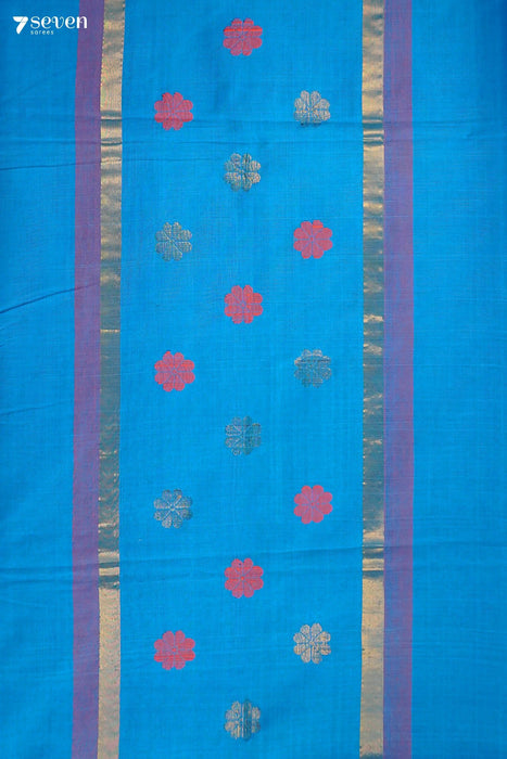 Samarpana Handloom Venkatagiri 100% Cotton Cobalt Blue Saree - Seven Sarees - Seven Sarees